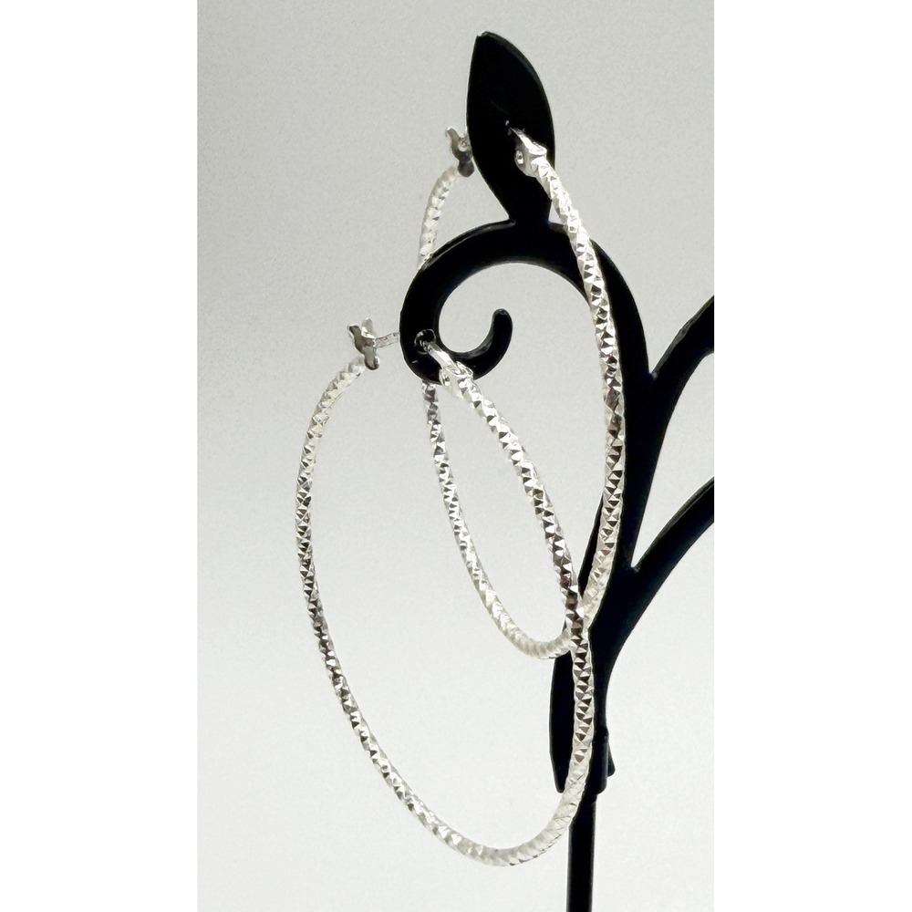 Vintage Sterling Silver Hoop Earrings 925 Mexico 1.75" Lightweight